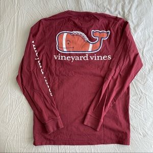 Vineyard Vines maroon men’s Small, long sleeve tee shirt, football / whale theme
